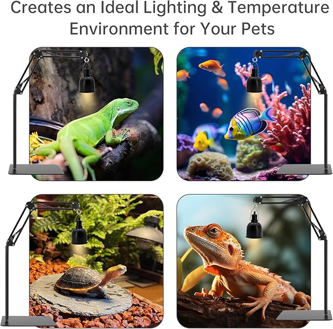 RTNLIT Reptile Lamp Stand Reptile Heat Light Stand (16.14" to 81.88") with 360° Adjustable Swing Arm, Metal Bracket Floor Light Holder for Reptile Terrarium Lighting Heating Light and Dome lampshade