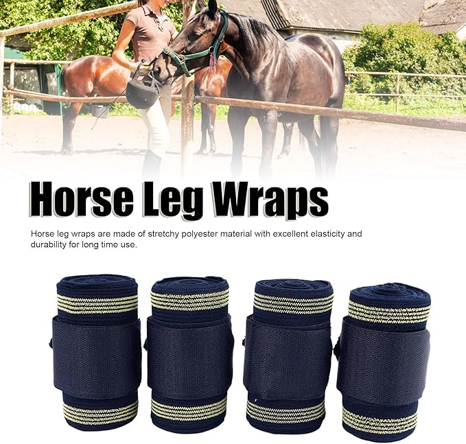CDQL 4Pcs Horse Leg Wraps - Lightweight an Comfortable Horse Polo Leg Wraps - Soft Polyester Polo Wraps - Stable Supplies Equestrian Boots - Equestrian Accessories
