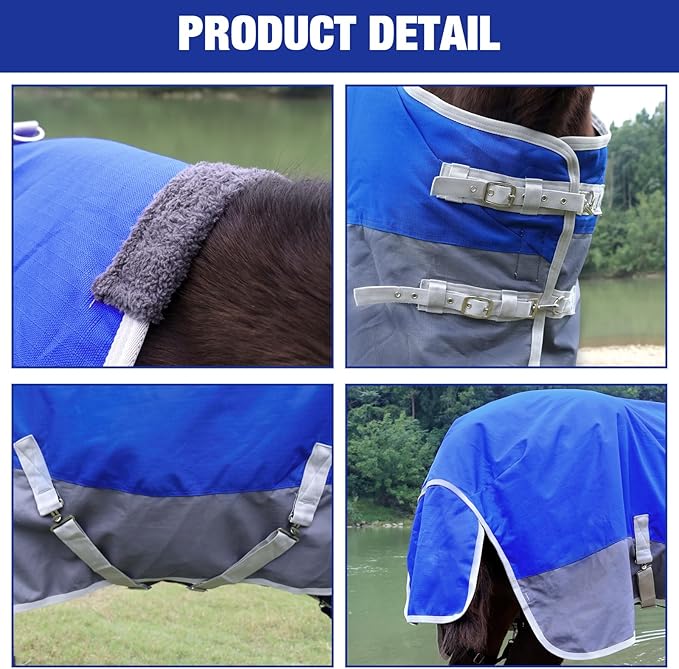 Horse Blankets Winter for Real Horses, 1600D Waterproof Poly Rain Sheets 78 in with Neck Cover Belly Wrap Tail Wrap Turnout Blanket, Stuff Care Medium Large Weight Heavy Outdoor Clothes Red Black