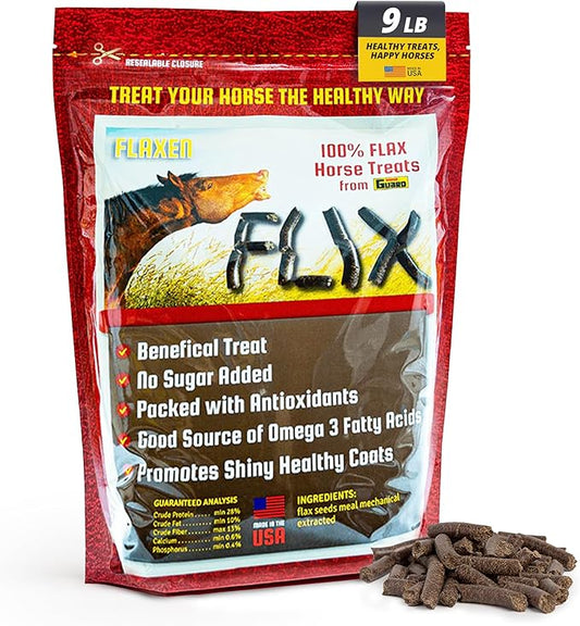 Flix 9 lb, 100% Flaxseed Healthy Treats for Horses, High in Omega-3 Horse Treats