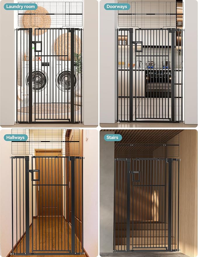 No Pawblems 71" Extra Tall Pet Gate for Cat, 29-43" Auto Close Cat Gate for Doorways/Stairs/Hallways, NO Drilling Pressure Mounted Tall Dog Gate Indoor, 1.37" Pet-Safe Gap, Black