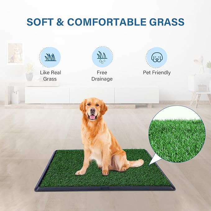 FluffyDream Dog Grass Pad with Tray, 16“x20 Artificial Grass for Dogs Potty, 3 Layered System Dog Potty Training Pad, Odor Free, Dogs Litter Box for Indoor Balcony
