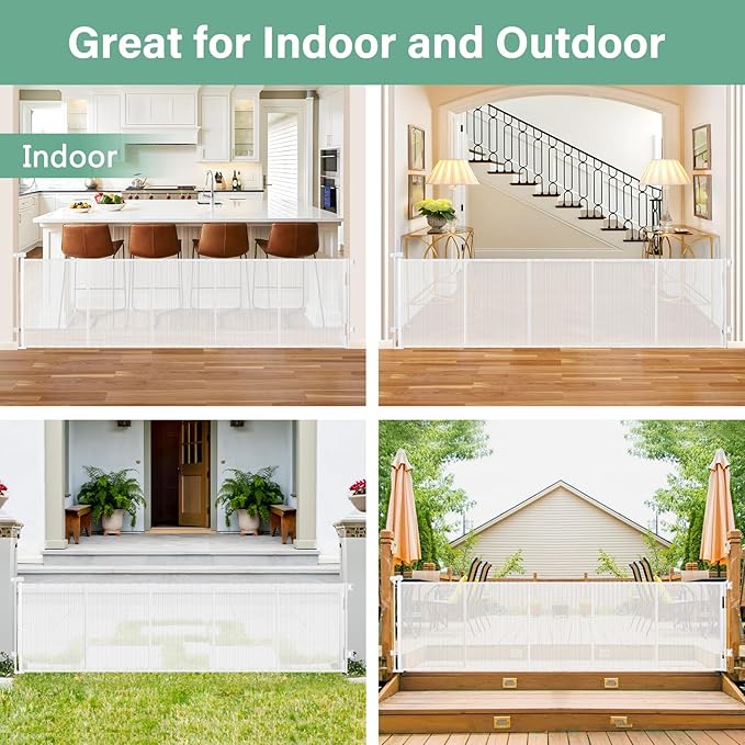 Reinforced 26 Inch Tall Retractable Baby Gates to Step Over 95" Wide Small Outdoor Retractable Child Gates for Doorways Short Retractable Dog Gates for Baby Indoor Retractable Stairs Gate for Kids
