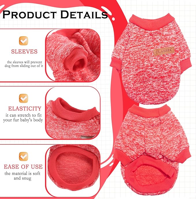 2 Pieces Dog Sweaters for Small Dogs Christmas Dog Clothes Female Winter Fleece Puppy Clothes Warm Thick Pet Outfit Coat Yorkie, Chihuahua, Pug, Cat, Pug,S,Pink, Red