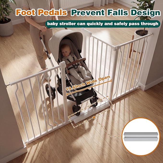 57.5"-62" Extra Wide Auto Closing Baby Safety Gate for Stairs & Doorways, Pressure Mounted No Drill Pet Gate with Walk-Through Door - Heavy Duty Childproof Gate for Toddlers, Kids, Dogs