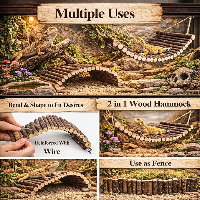 RUNANIA Bearded Dragon Tank Accessories, 10 PCS Reptile Hammock Plants Bridge Jungle Climber Vines for Snakes Bearded Dragon Chameleon Gecko Lizard