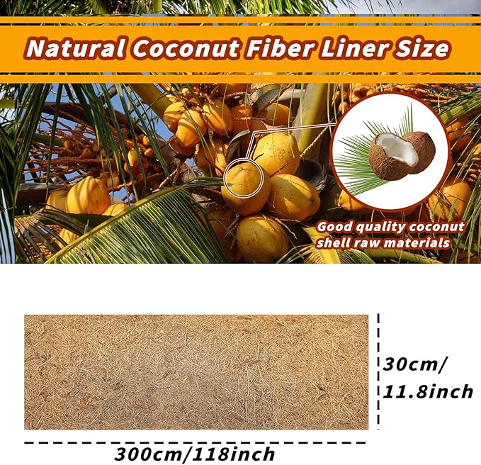 Hamiledyi 118x11.8in Reptile Carpet Coconut Fiber Substrate Large Snake Bedding Coco Liner Roll Mat for Bearded Dragon Tortoise Lizard Habitat Pad Garden Decoration