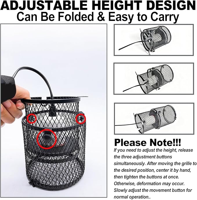 kathson Retractable Reptile Heat Lamp Guard,Reptile Anti-Scald Mesh Cage Protection Lampshades with Thermometers,Ceramic Heat Emitter Lamp Fixture Holder for Snake Lizard Turtle Frog,Without Bulb