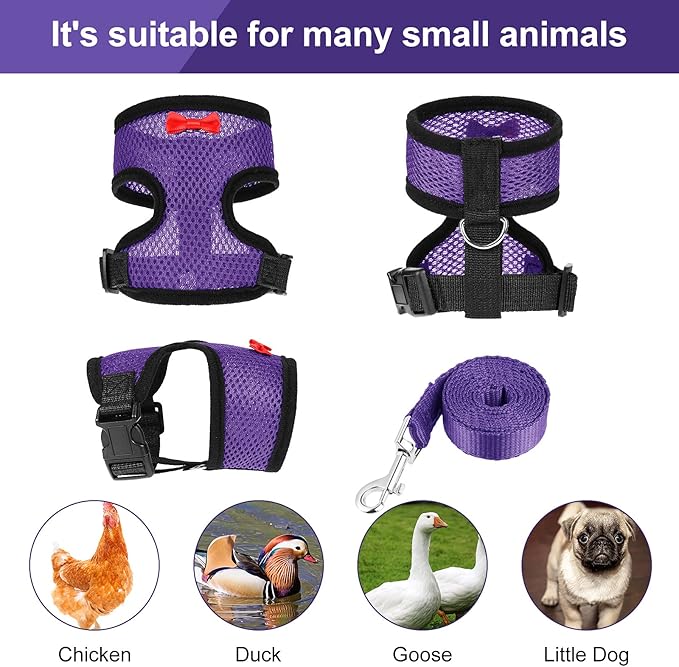 Boao 3Pieces Adjustable Chicken Harness and Leash Set Spring Summer Breathable Comfortable Elastic Hen Vest Breathable Harness for Hens Duck Goose Pet Training Walking Supplies(M,Blue, Black, Purple)