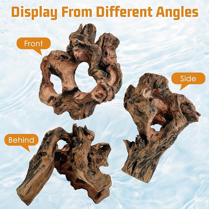 PINVNBY 2 PCS Betta Fish Hideout Natural Wood Aquarium Cave Driftwood Aquascaping Fish Tank Decorations for Shrimp Crayfish and Other Small Aquatic Pets