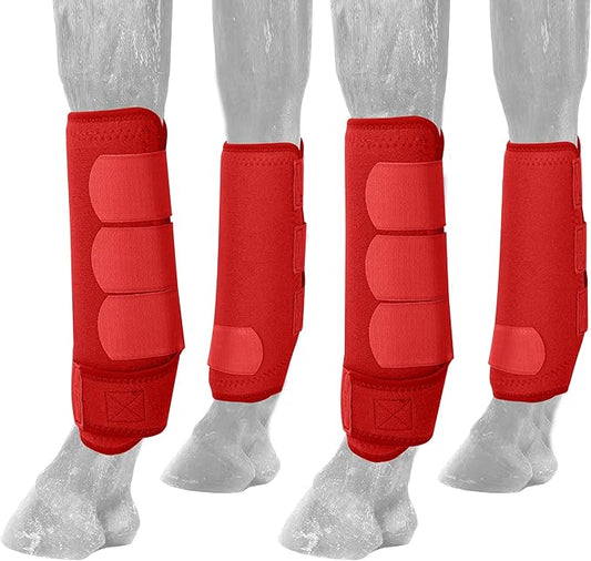 Medicine Horse Boots Splint Boots for Horses Protective Lower Limb Brushing Boots Front Hind Leg Protection Gear Set of 4 (Red, Small)