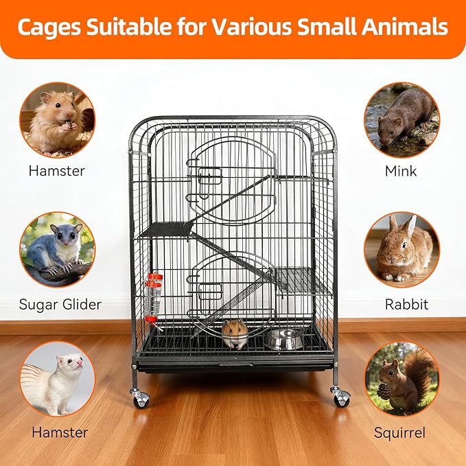 ZENY 37-inch Metal Ferret Chinchilla Cage with 2 Front Doors 4 Levels Small Animal Hutch for Squirrel/Rabbit/Rat Indoor Outdoor Use, Black