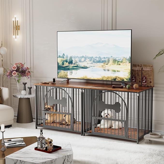 HavenlyYouth 31.5 Inch Dog Crate Furniture, Modern Side End Table Style Dog Cage, Heavy Duty Dog Kennel for Medium Dogs up to 45 lb, Double-Door Cage with Lock Indoor