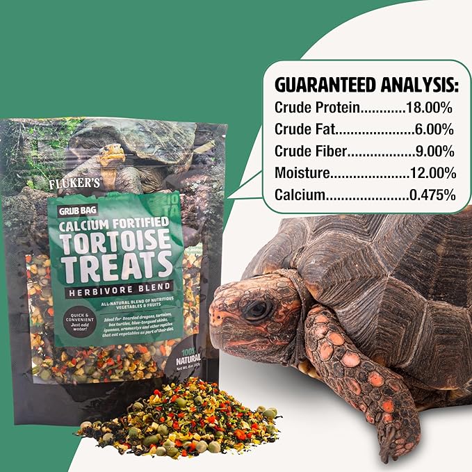 Fluker's Grub Bag Calcium Fortified Tortoise Treats, All Natural Herbivore Blend Fruits and Vegetables, for Tortoise and Herbivore Pets, 4 oz