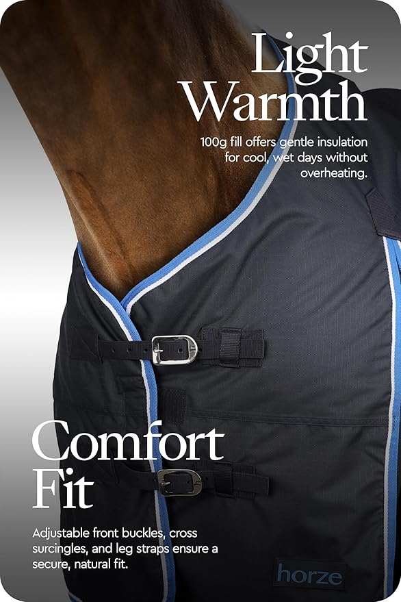HORZE Glasgow Lightweight Waterproof Horse Turnout Blanket (100g Fill) - Dark Blue - 69 in