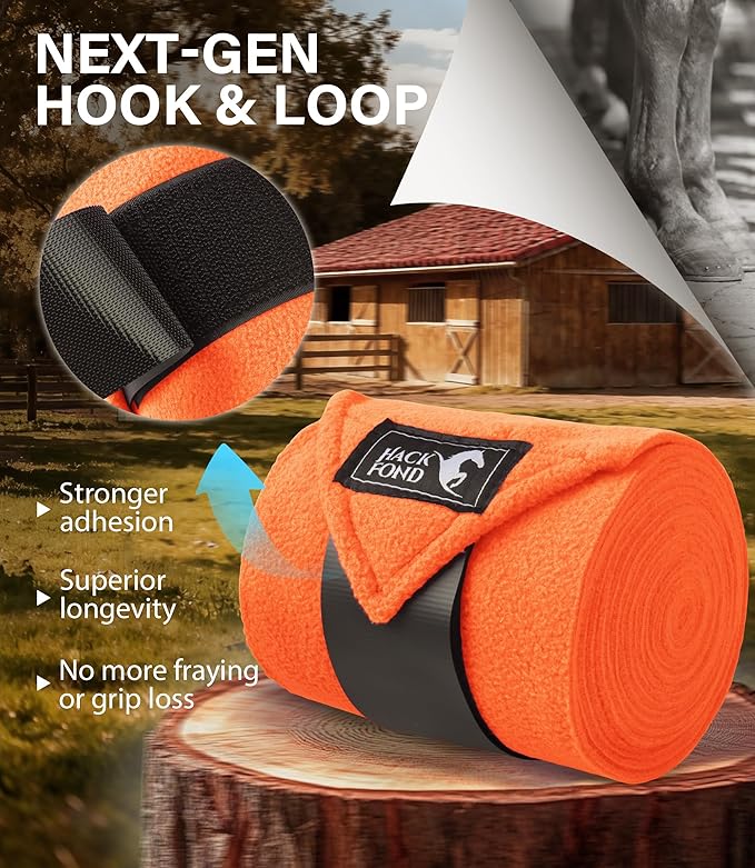 Fleece Horse Polo Leg Wraps Set of 4, 10' Horse Leg Bandages Stable Supplies Equestrian Boots Bright Orange
