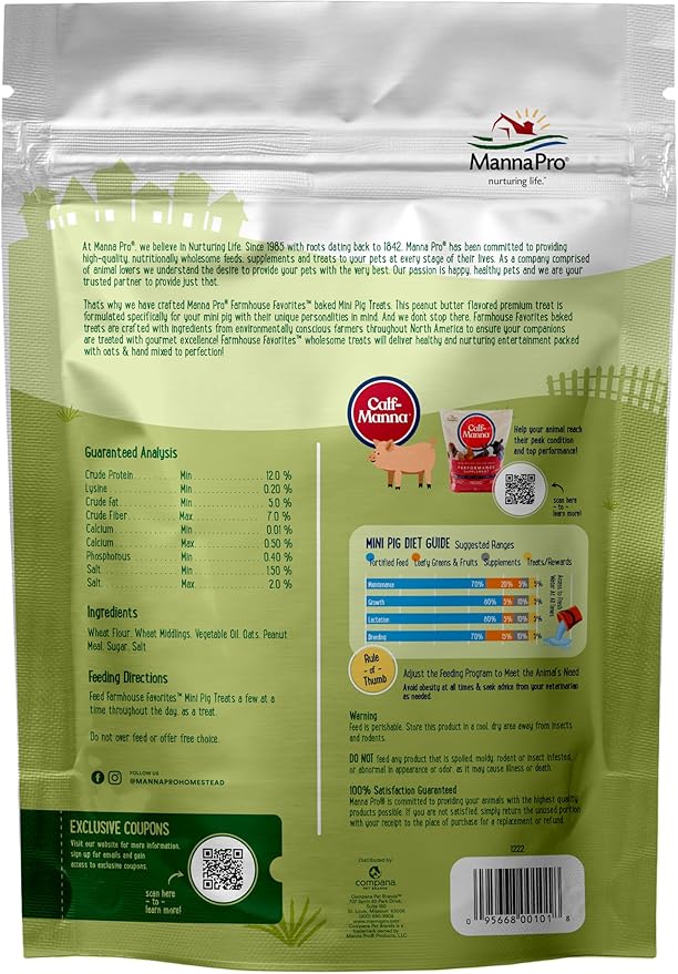 Manna Pro Farmhouse Favorites – Mini Pig Treats – Baked Snack for Mini & Tea-Cup Pigs – Hand Mixed Pig Treat – Peanut Butter Flavored – 3lb Bag (Pack of 2)