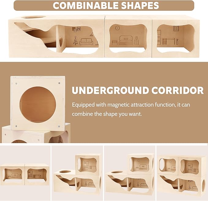 Hamster Hideout Wooden House,Hamsters Multi Chamber Hideout,Small Animal Habitat for Clear Observation,Hamster Toys for Dwarf Hamstersm,Gerbils, Hedgehogs, Rats, Mice(Living Room)