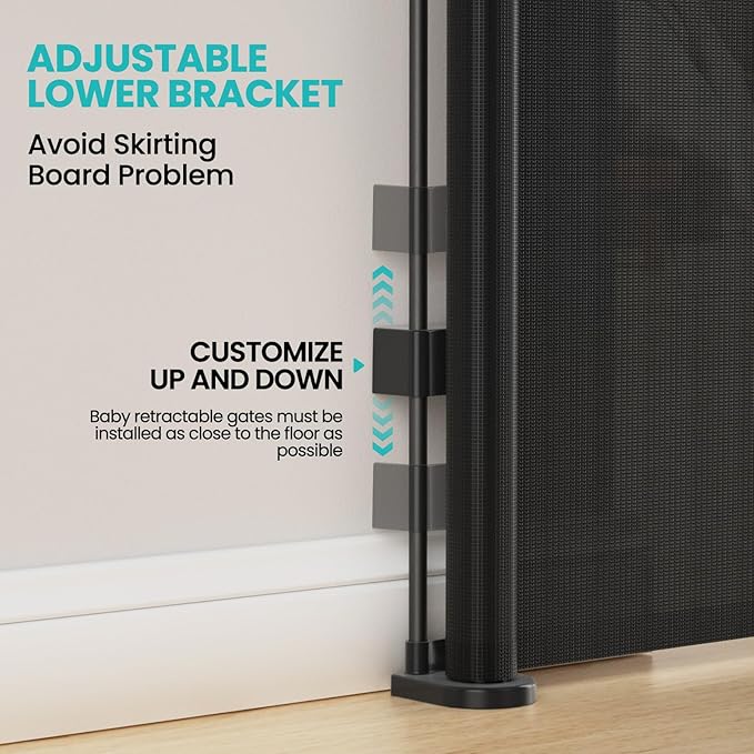 Upgrade Retractable Baby Gates Extra Wide (71" W x 42" H), 71 inch Reinforced Retractable Dog Gate to Prevent Crawling Through, Retractable Gate Outdoor/Indoor, Real One-Handed Operation, Black