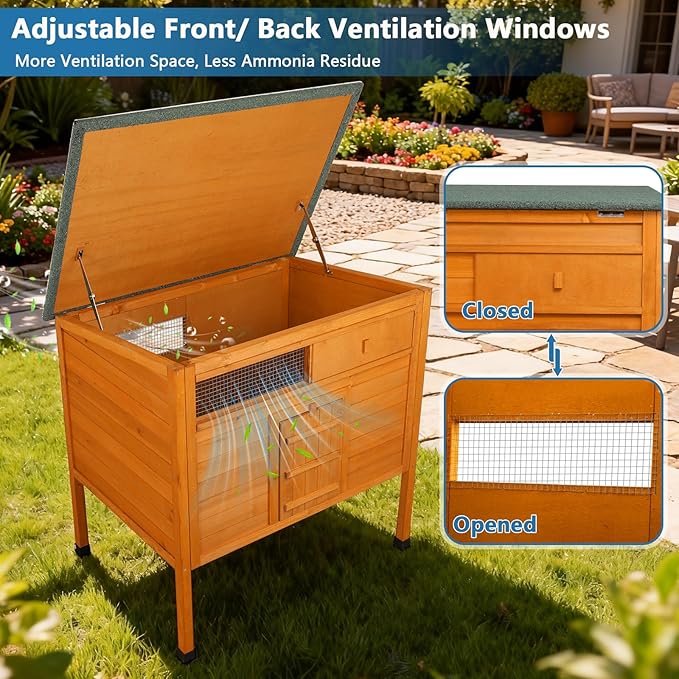 FunXplore Insulated Duck Coop Weatherproof Wooden Outdoor Warm Duck House for Outside Small Animal Pet Hutch with Larger Windows Openable Asphalt Roof Elevated Legs