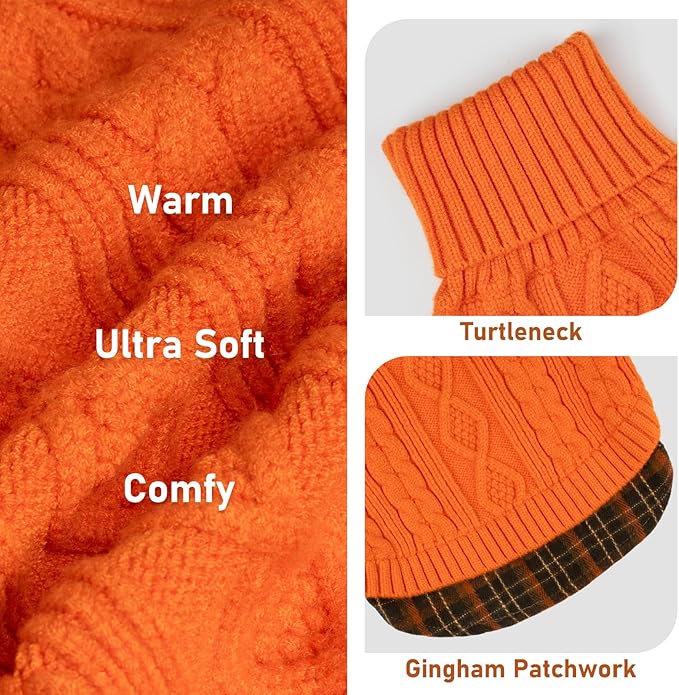 KYEESE Dog Sweater Soft Pullover Dog Sweaters for Small Dogs Girl Stretchy Knitwear Cat Clothes Thick Pet Coat for Fall Winter Cold Weather Warm Turtleneck Small Dogs Sweater with Gingham Patchwork