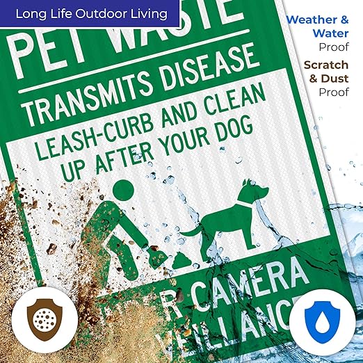 Pet Waste Leash-Curb and Clean Up After Your Dog Under Camera Surveillance Sign, (SI-63188) 24x30 Inches, 3M EGP Reflective .080 Aluminum, Fade Resistant, Made in USA
