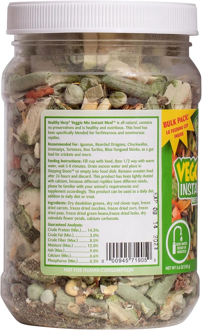 Healthy Herp Veggie Mix Instant Meal for Reptiles - Nutritious Bearded Dragon Accessories, Bearded Dragon Food - Made in USA - Quick Prep, Ideal for Box Turtles, Lizards, Tortoises - 3.6 oz (102g)