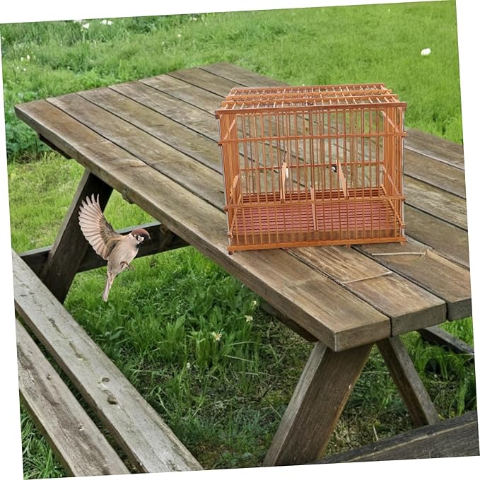 Bamboo Woven Small Bird Cage Lightweight Portable Carrier for Parakeet Finch and Canary Travel for Small Birds Stylish Design for Outdoor Use