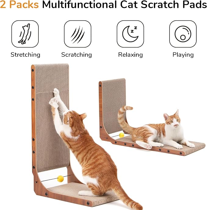 FUKUMARU Cat Scratcher for Indoor Cats, 26.8 Inch Cat Scratch Pad L Shaped - Image 3