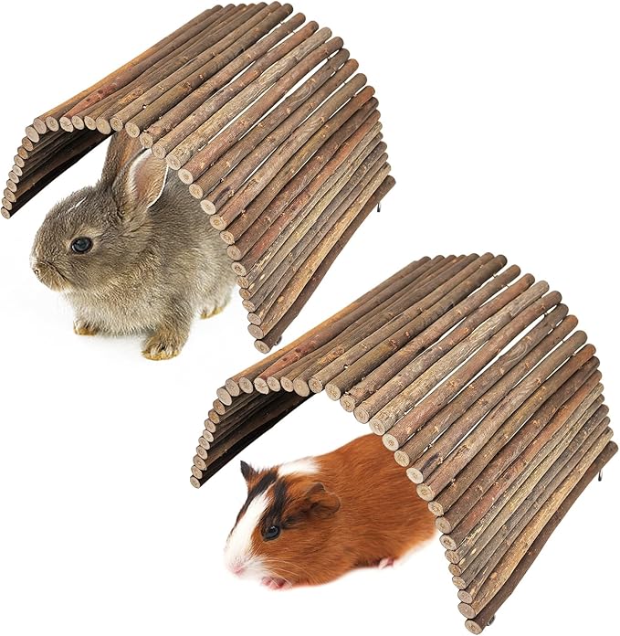 PINVNBY 2 PCS Extra Large Wooden Bunny Ladder Bridge-20 x 11.8 inches, Rabbits Hideout House Tunnel, Rodents Chew Toys for Guinea Pig Chinchillas Hedgehogs Ferrets Rat