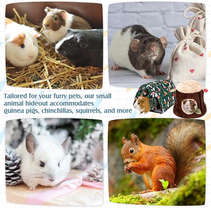 Abbylike 2 Pack Guinea Pig Hideout Washable Guinea Pig Tunnel and Soft Rabbit Bed Small Animals Cage Accessories for Hamster Chinchilla Ferret Bunny