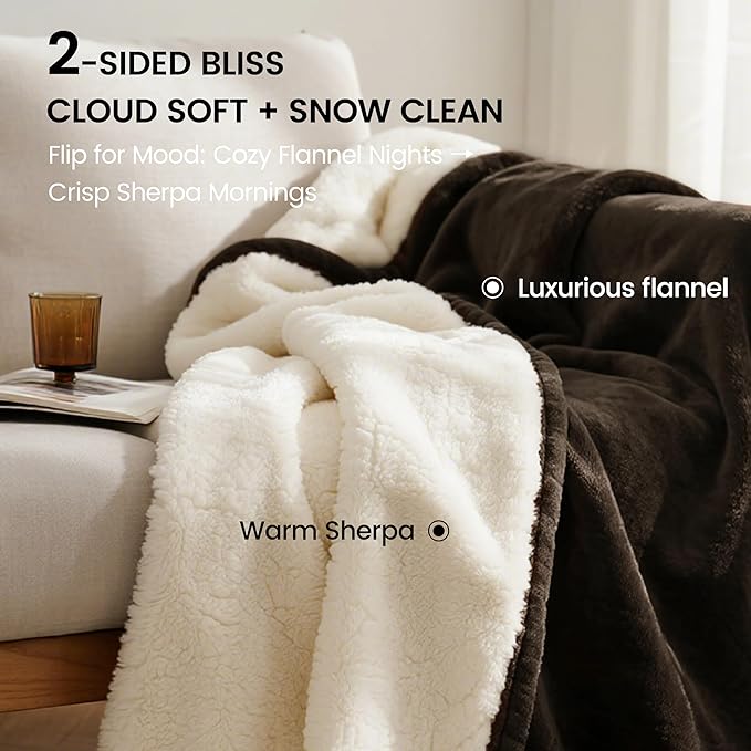 gogobunny Waterproof Bed Blanket, Reversible Sherpa Fleece Throw Blanket for Dog Puppy Cat, Furniture Cover Protects Bed Couch Sofa from Liquid Pee and Pet Fur (Dark Brown, 60x80 inches)