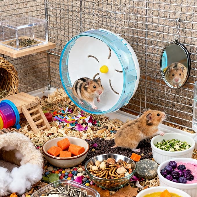 WishLotus Silent Running Wheel - Small Pet Exercise Toy and Cage Accessory for Hamster, Golden Silk Shih Tzu, Bear (Blue,21cm)