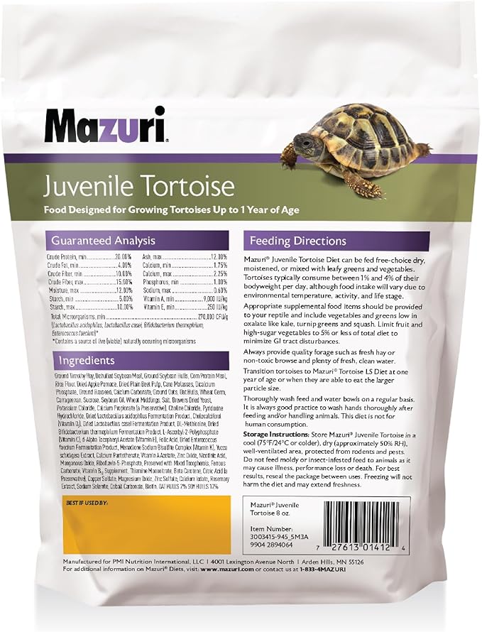 Mazuri | Juvenile Tortoise Food for Baby Tortoises | 8 Ounce (8 oz) Bag
