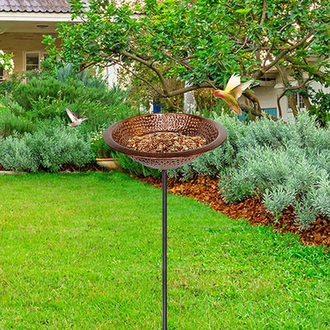Bird Bath Birdfeeder Metal Easy Installation Ornament Standing Bird Feeder Feeding Bowl for Garden Outside Home Patio Yard