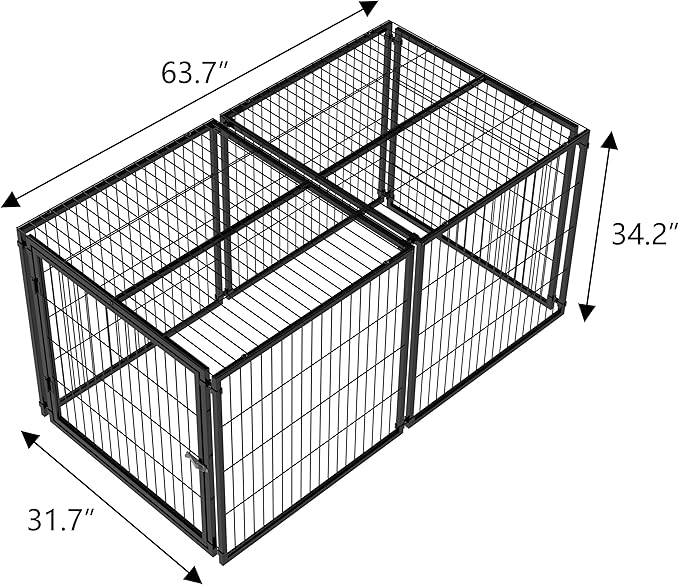 Rophefx Large Dog Crate, 63.7 Inch Metal Dog Pen Crates, Dog Kennels for Large Medium Dogs, Extra Large Dog Cage Indoor, Black(63.7" L x 31.7" W x 34.2" H)