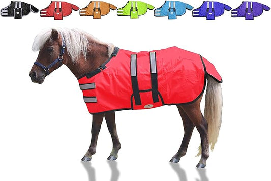 Derby Originals Mini Horse & Foal Winter Turnout Blanket – Reflective, No-Hardware Design, 600D Waterproof Outer, 150g Insulation, 170T Lining, Adjustable Fit, 1-Year Warranty (Red, Small)
