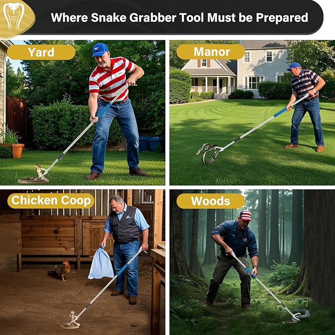 69" Snake Grabber Tool Heavy Duty, Professional Snake Catcher Tongs Rattlesnake Reptile Grabber Extend Long Keep Safe Spacing Stainless Steel Sponge Wrapped Handle Wide Jaw (Black)