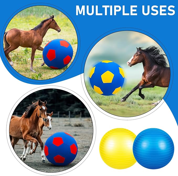 2 Set Giant 40" Herding Ball with Cover Anti Burst, Waterproof Durable Large Horse Toy, Please Watch VCR for Inflating Horse Toys for Equine Pasture Stall Outdoor, Pump Included(Blue, Yellow)