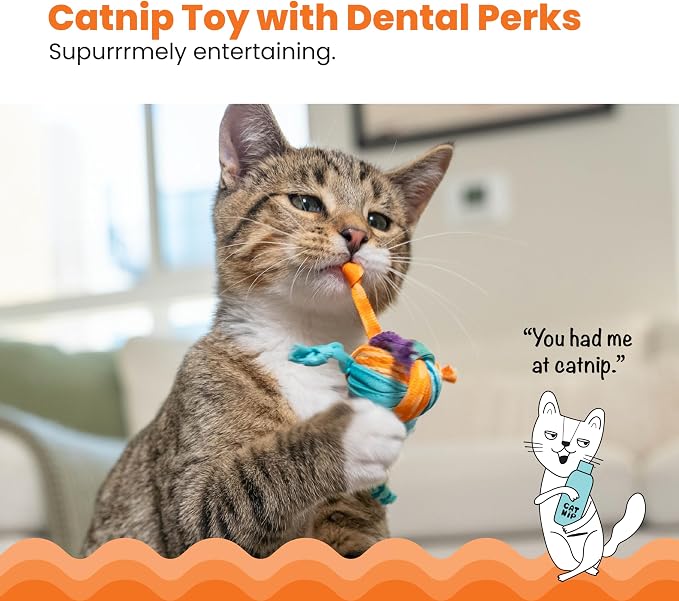 Catstages Catnip Tons of Tails ?€? Interactive Catnip Dental Chew Toy for Cats with Rope, Ribbon & Cotton for Batting, Chasing & Chewing - Image 2
