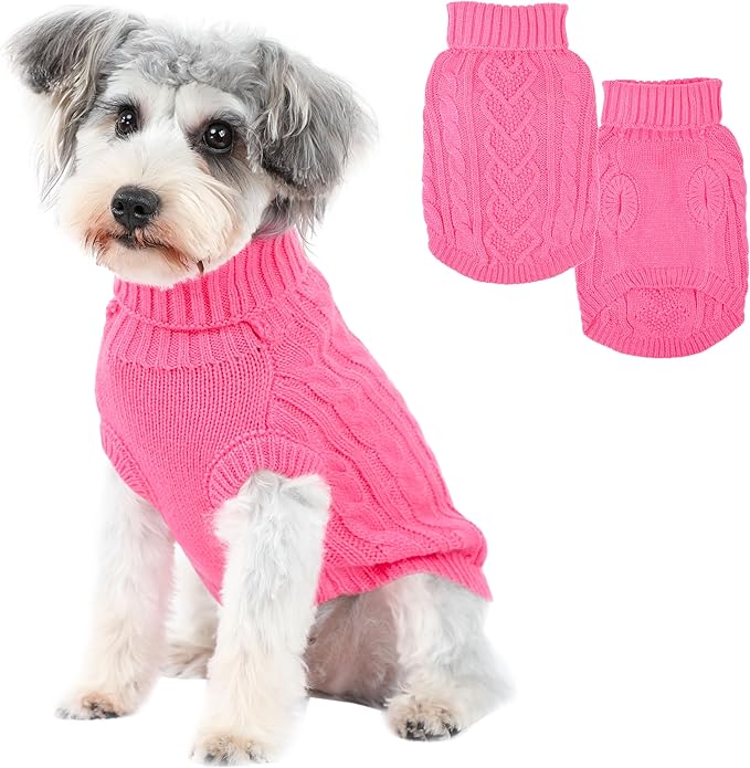 Dog Sweaters Small Dog Clothes for Winter Solid Knitted Puppy Sweater Warm Pet Cat Sweater Doggy Pullover Outfit with Heart-Shape Design(Dark Pink, Large)