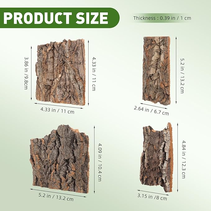 4pcs Reptile Bark Decor Wood,Natural Cork Bark, Bark Cork Hides Water Bark Flats Decor,Reptile Bark Cork Wood Bark Terrarium for Bearded Dragon Lizard Geckos Tortoise Random Shape Random Size Deliver