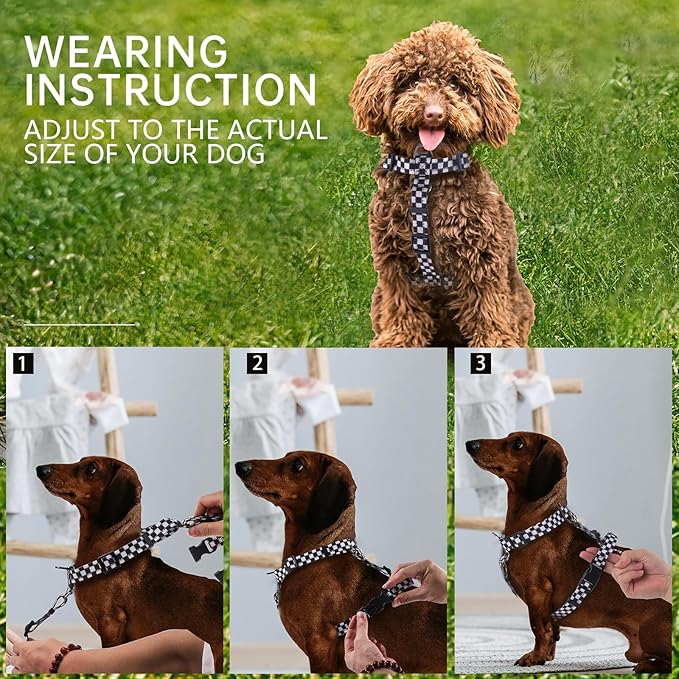 Roses&Poetry Dog Harness Medium Sized Dog, 6 Point Adjustable Fit No Pull Harness with Handle for Control and Easy Walking, Reflective Pet Halter Harnesses（Blackwhite-M）