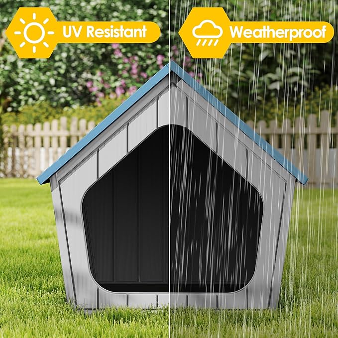 Fancyango Outdoor & Indoor Dog House for Weatherproof and Stylish Furniture, Dog House Outdoor, Multi - Use for Small and Medium Dogs (Blue, 23.43" L×22.44" W×22.24" H)