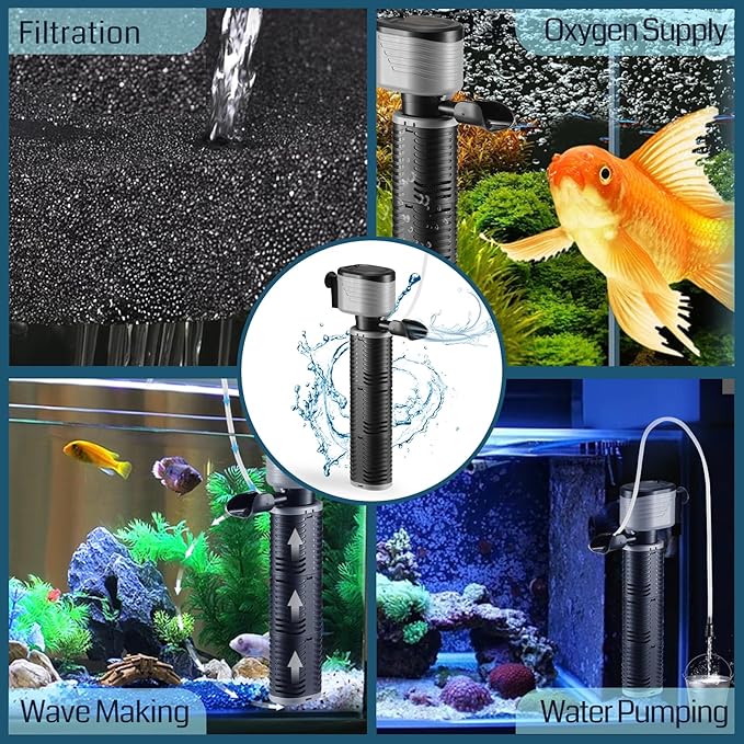 XpertMatic 45W Aquarium Filter, Submersible Fish Tank Filter Water Pump for Up to 220 Gallon Fish Tank, 3 Stages 792 GPH Biochemical Sponge Filter, for Aquarium Filtration/Oxygenation, SainSmart