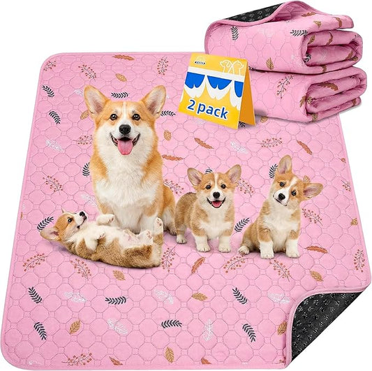 Sunheir 2-Pack Extra Large Reusable Dog Mat for Floor, Dog Playpen, Non-Slip Waterproof Dog Pee Pad, Super Absorbent Washable Pee Pads for Dogs, Pet Whelping Pads, Potty Training - Pink, 36" x 41"
