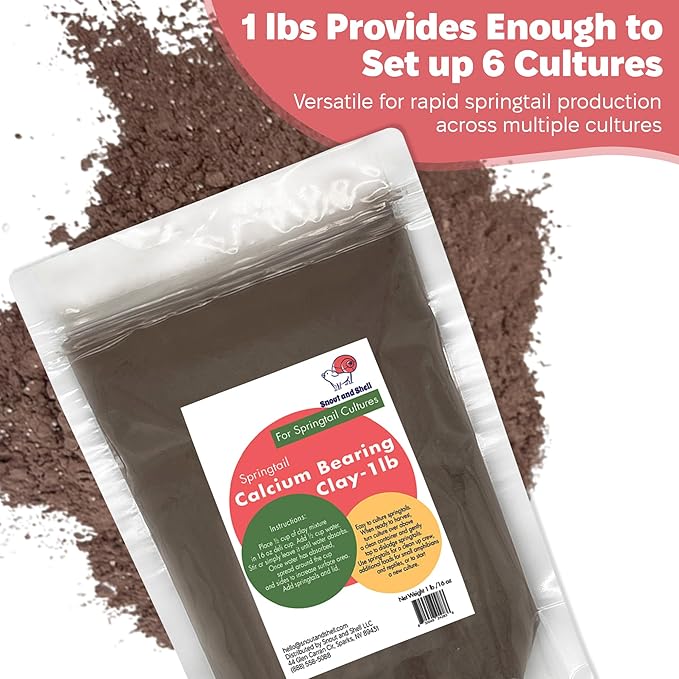Snout and Shell Springtail Calcium Bearing Clay - 1 lb | Ideal for Culturing Springtails, Reptile and Amphibian Terrariums, and Natural Habitat Cleanup Crew