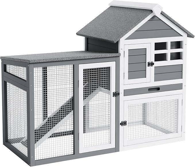 Rabbit Hutch Bunny Cage Indoor Outdoor, Small Wooden Chicken Coop, with Waterproof Roof, Pull Out Tray and Anti-Slip Ramp (45.28" L x 20.08" W x 36.61" H)
