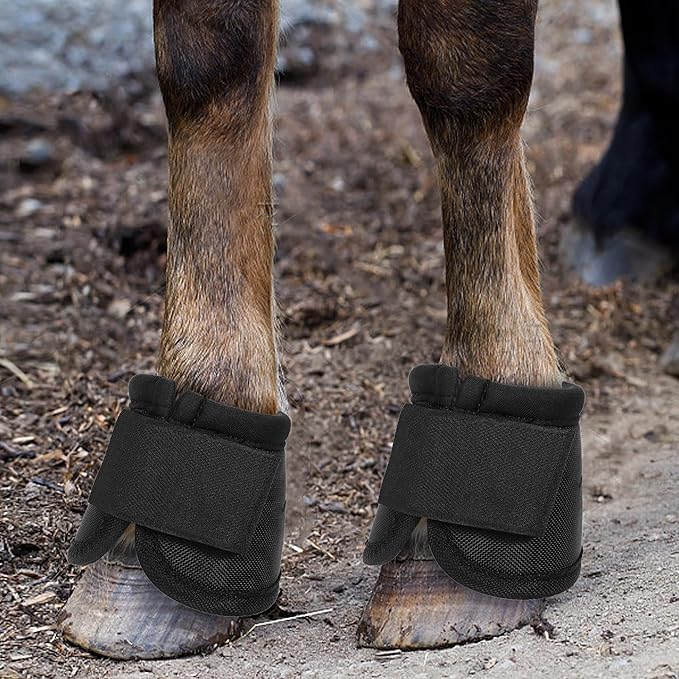 No Turn Bell Boots for Horses Ballistic Hoof Overreach Bell Boot Durable Shock Absorbing Hoof Protection (Black, Medium)