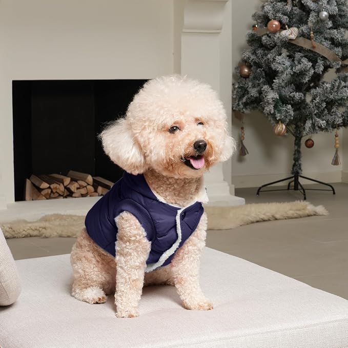 Vecomfy Fleece Lining Extra Warm Dog Hoodie in Winter,Small Dog Jacket Puppy Coats with Hooded,Blue S